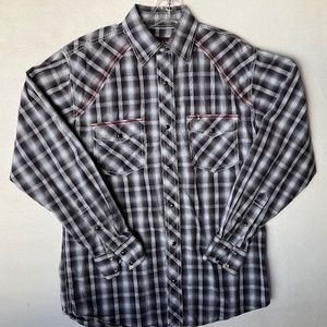 Pintlar Mens Western Cowboy cut Pearl snap Plaid long sleeved shirt size M EUC